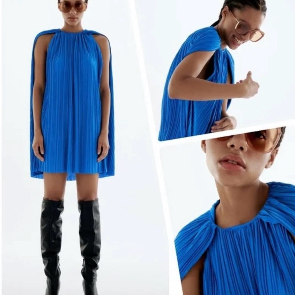 NWT Zara Blue Pleated Dress